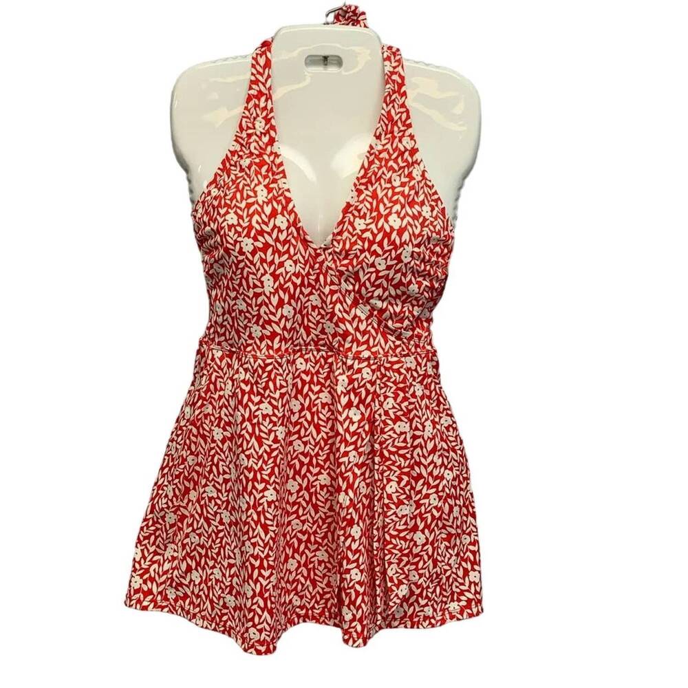 NEW DRAPER JAMES women's summer picnic halter swim mini dress in orange